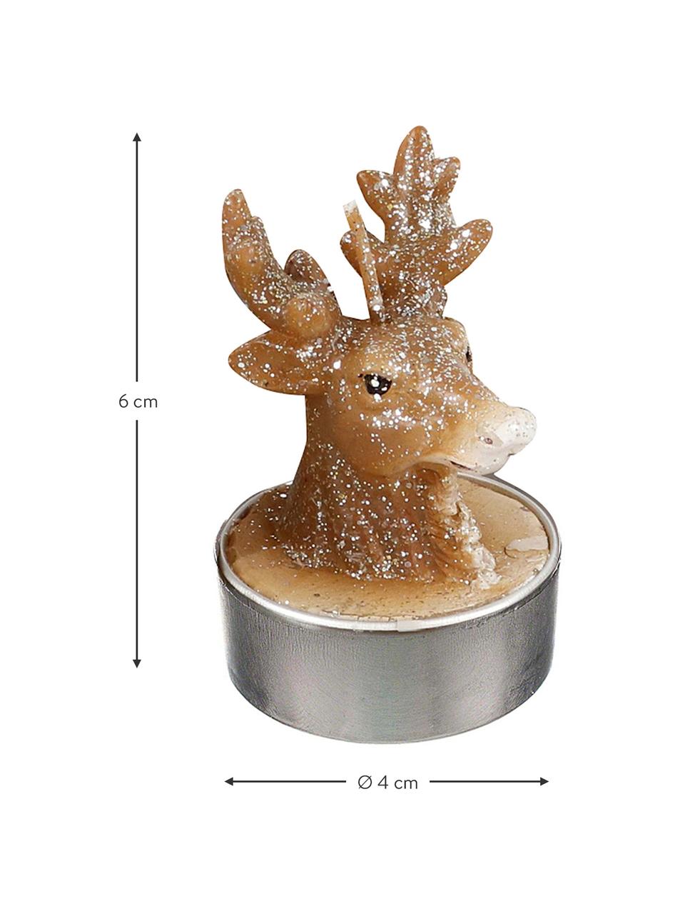 Velas tealight Deer, 6 uds., Cera, Marrón, Ø 4 x Al 6 cm