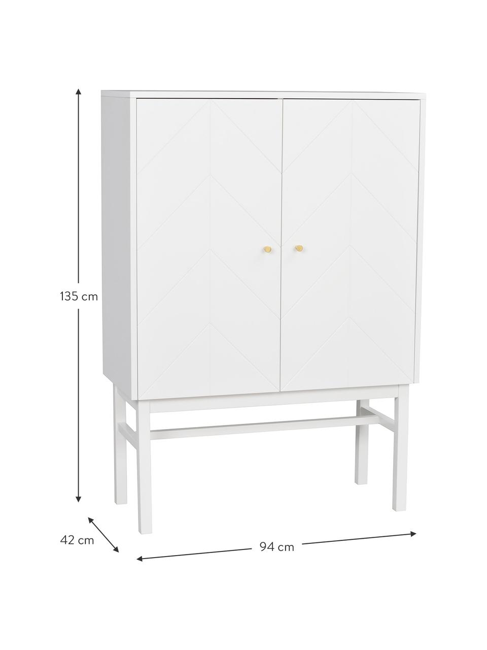 Scandi dressoir Webster met deuren in wit, Frame: MDF, Poten: massief rubberhout, Wit, 94 x 135 cm