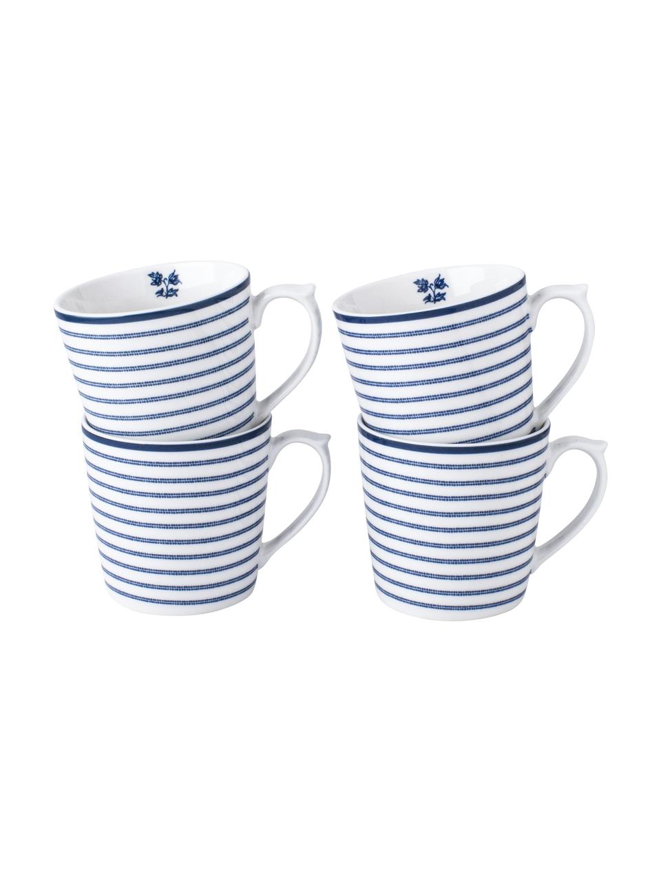 Tasse en porcelaine à motif bleu Candy Rose, 4 pièces, Porcelaine Fine Bone China, Blanc, bleu, Ø 9 x haut. 9 cm, 320 ml