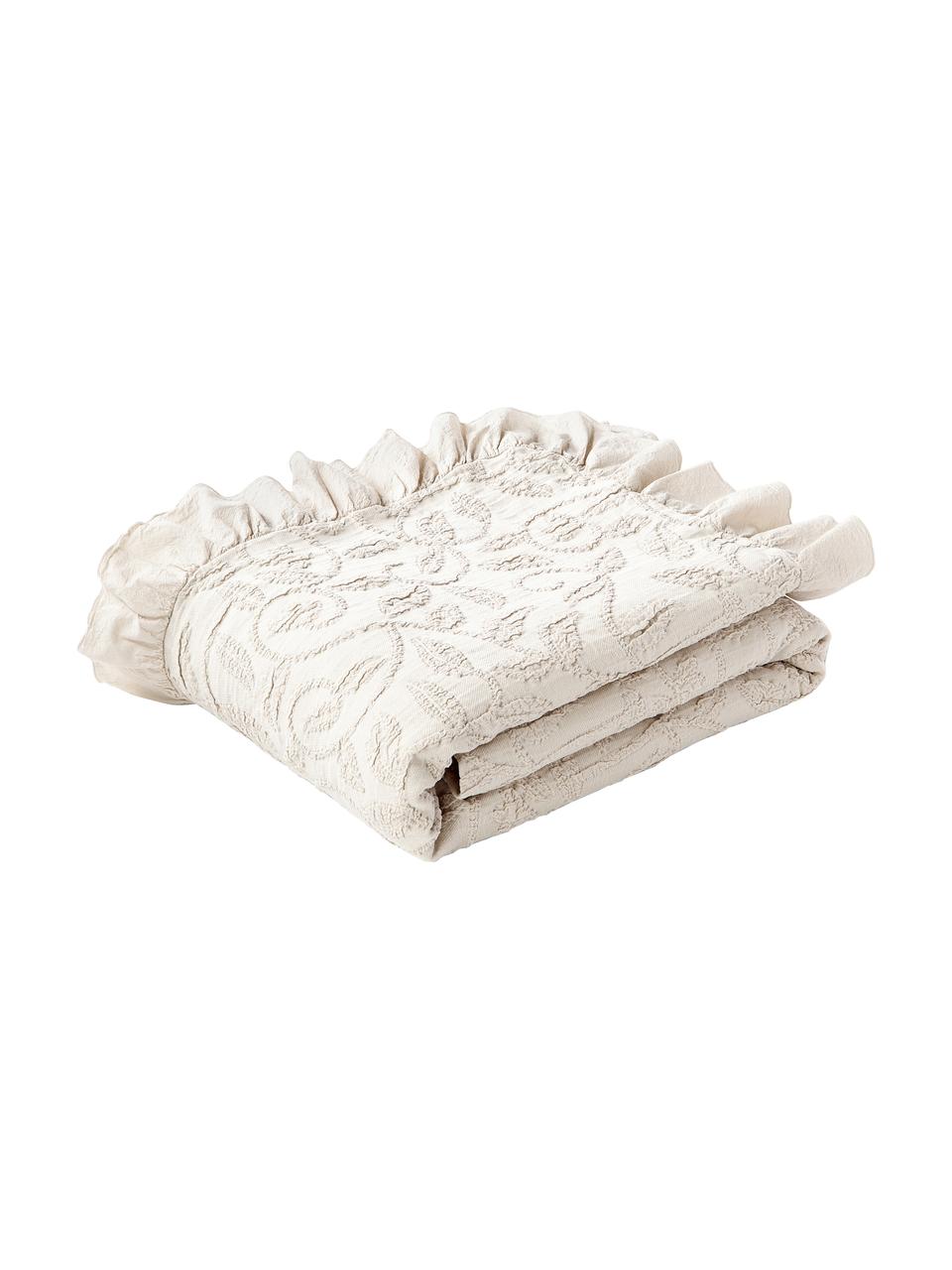 Manta de algodón estampado con volantes Clara, 99 % algodón, 1% elastano, Beige, An 180 x L 250 cm
