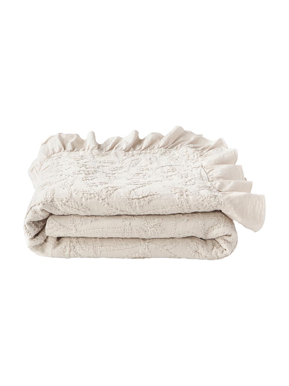 Manta de algodón estampado con volantes Clara, 99 % algodón, 1% elastano, Beige, An 180 x L 250 cm