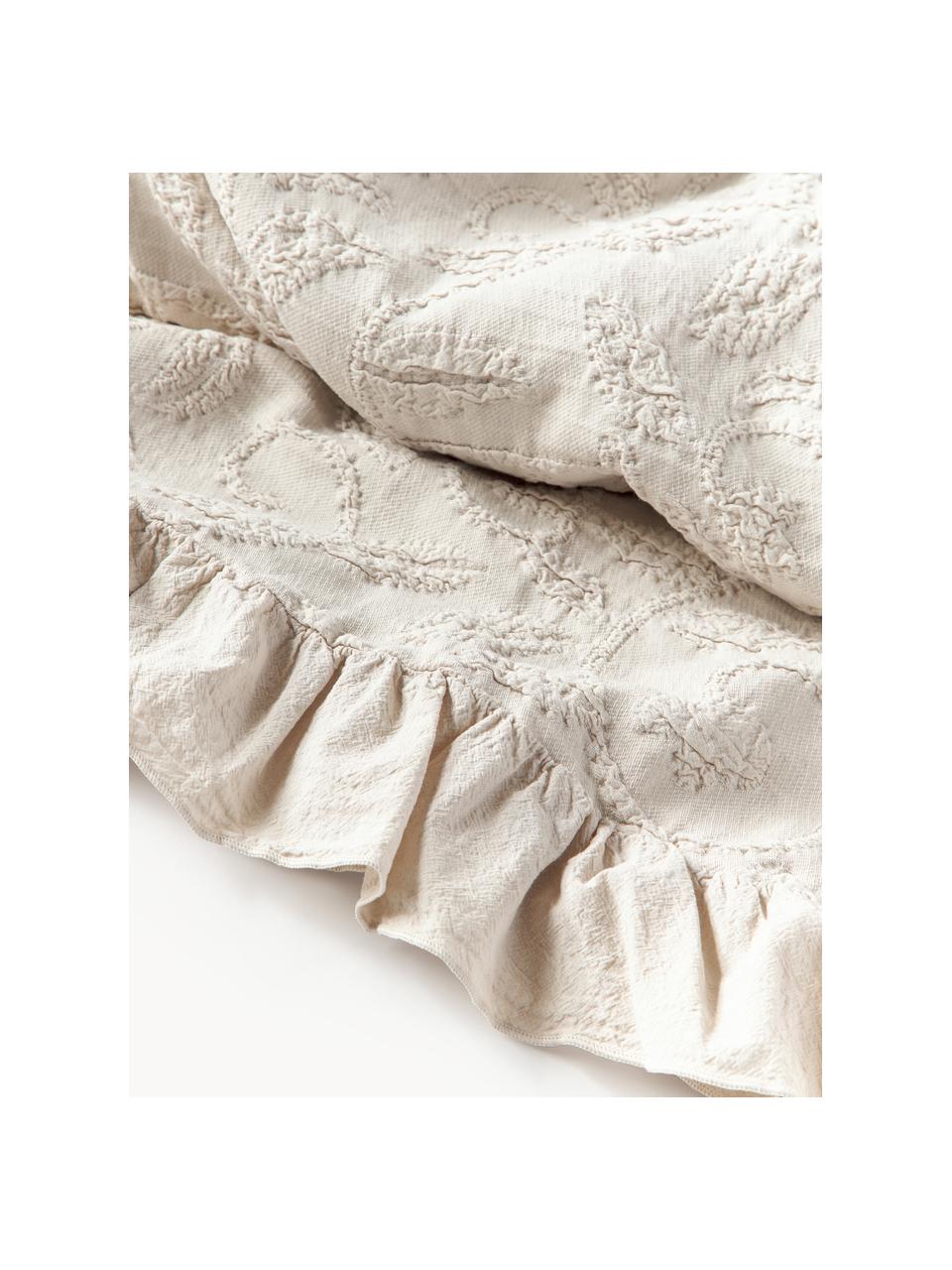 Strukturovaný pléd z bavlny s volány a květinovým vzorem Clara, 99 % bavlna, 1 % spandex, Světle béžová, Š 180 cm, D 250 cm