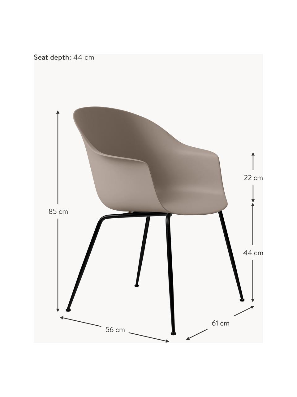 Krzesło z podłokietnikami Bat, Nogi: metal powlekany, Taupe, czarny, S 61 x G 56 cm