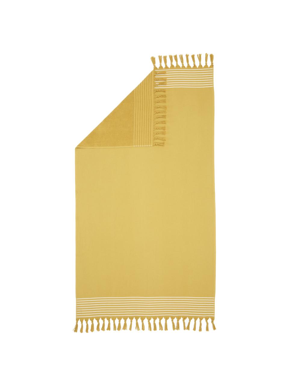 Fouta s třásněmi a froté zadní stranou Freddy, Žlutá, Š 100 cm, D 180 cm