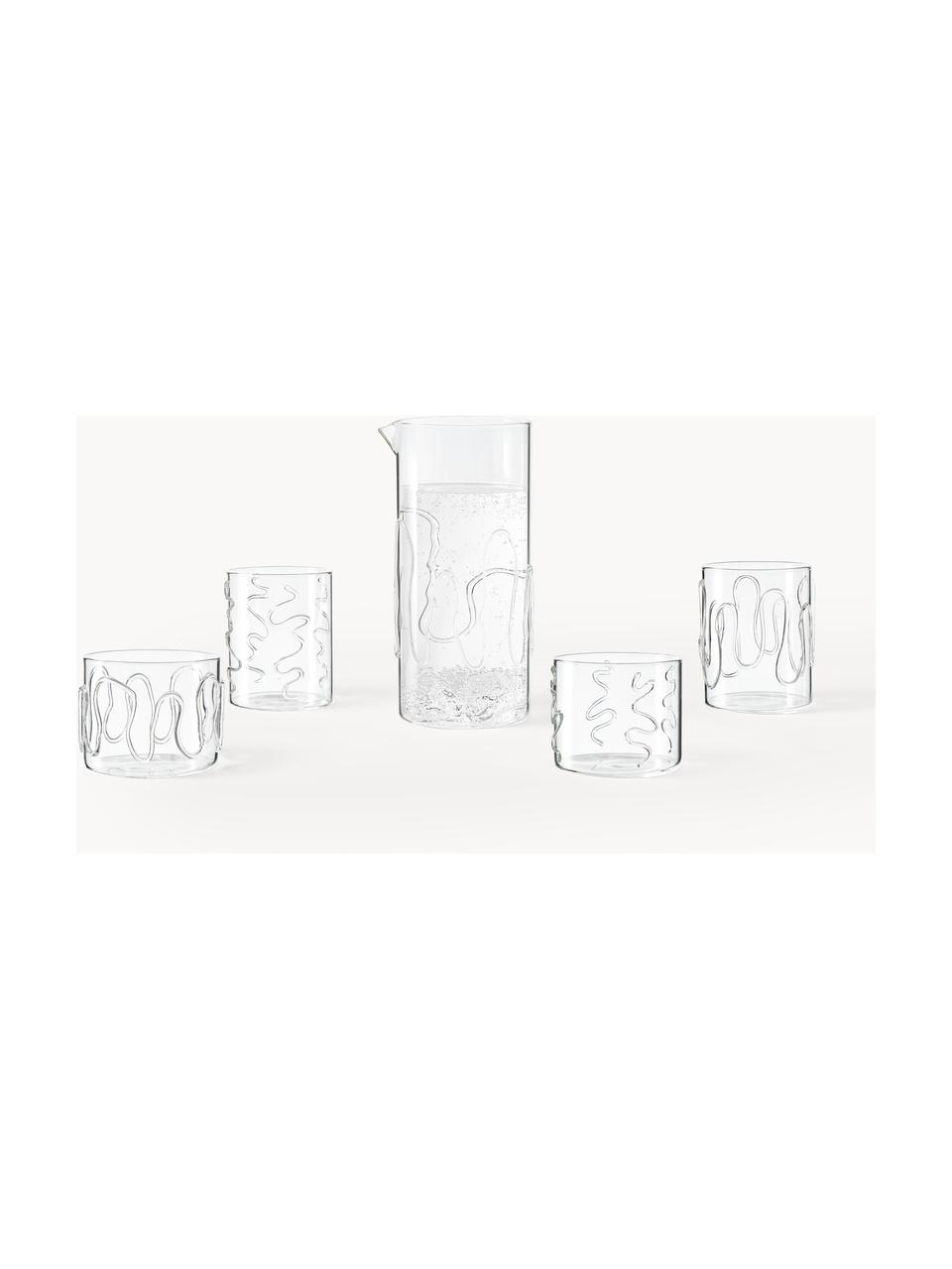 Mundgeblasene Karaffe Doodle mit Strukturmuster, 1.2 L, Glas, Transparent, 1.2 L