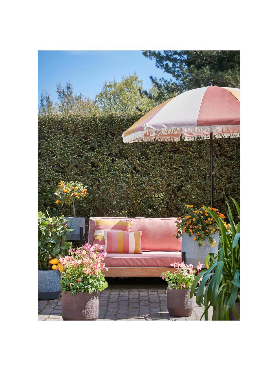 Parasol Streiff met franjes, Frame: gecoat aluminium, Roze, bruin, oranje, Ø 220 x H 238 cm