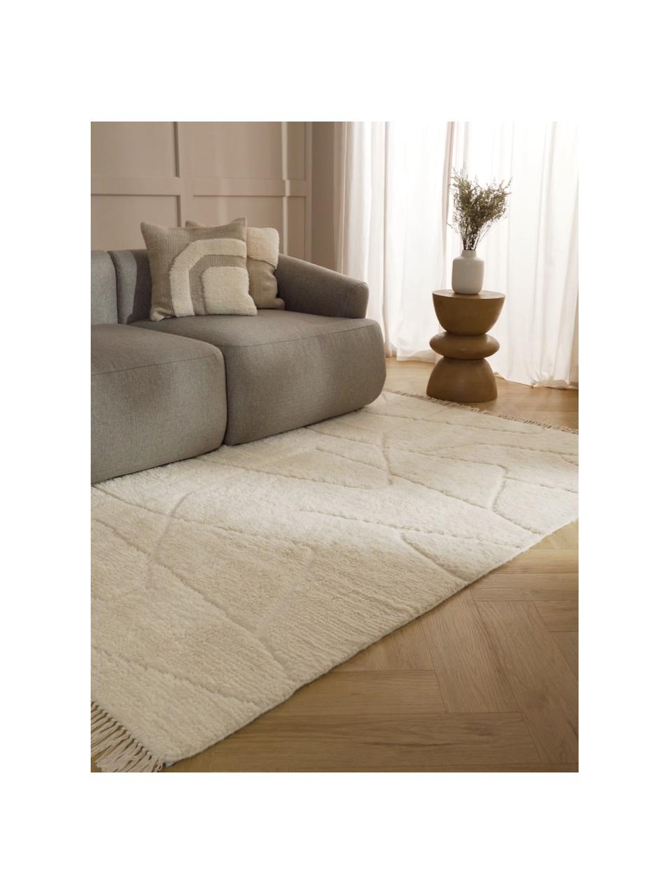Alfombra artesanal de pelo largo Bayu, 84% lana, 16% algodón 

Las alfombras de lana se pueden aflojar durante las primeras semanas de uso, la pelusa se reduce con el uso diario., Beige, An 80 x L 150 cm (Tamaño XS)