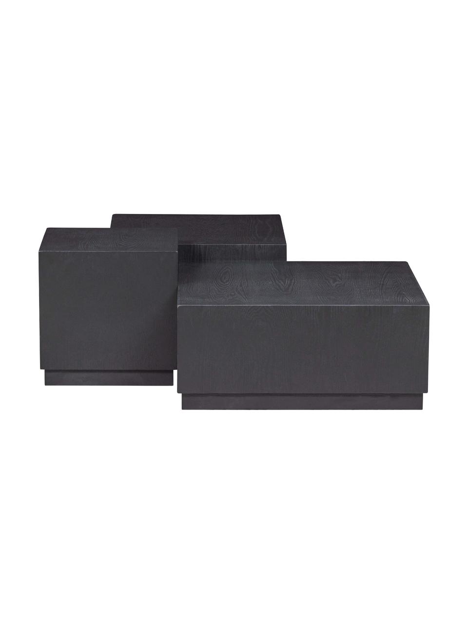 Set de mesas auxiliares de madera Pim, 3 uds., con espacio de almacenamiento, Madera de fresno, tablero de fibras de densidad media (MDF) recubierto, Negro, Set de diferentes tamaños