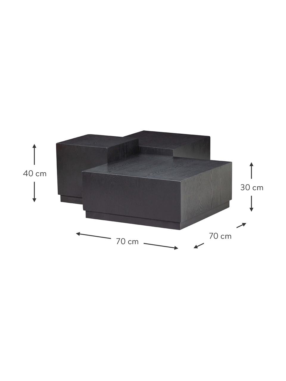 Table d'appoint en bois avec rangement Pim, 3 élém., Bois de frêne, MDF (panneau en fibres de bois à densité moyenne), enduit, Noir, Lot de différentes tailles