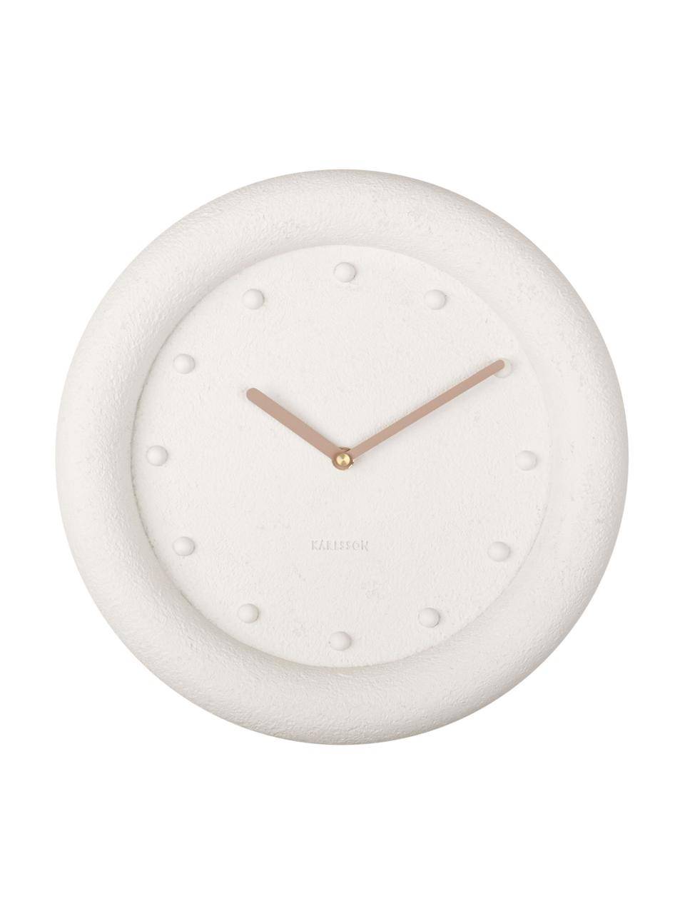 Reloj de pared Petra, Poliresina con superficie texturizada, Marfil, dorado, beige, Ø 30 cm