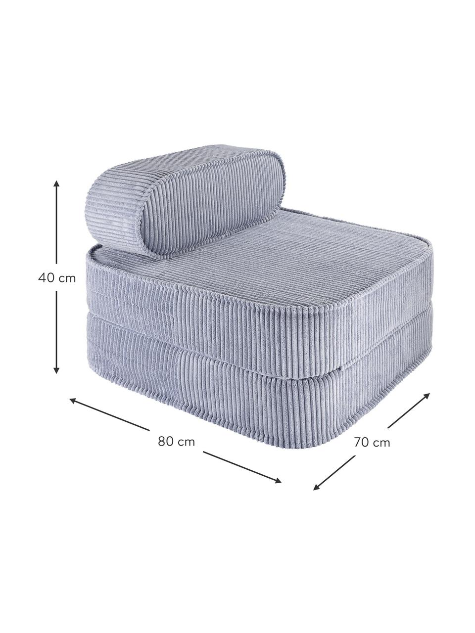 Kinder klapfauteuil Sugar van corduroy, Bekleding: corduroy (100% polyester), Corduroy grijsblauw, B 70 x H 40 cm