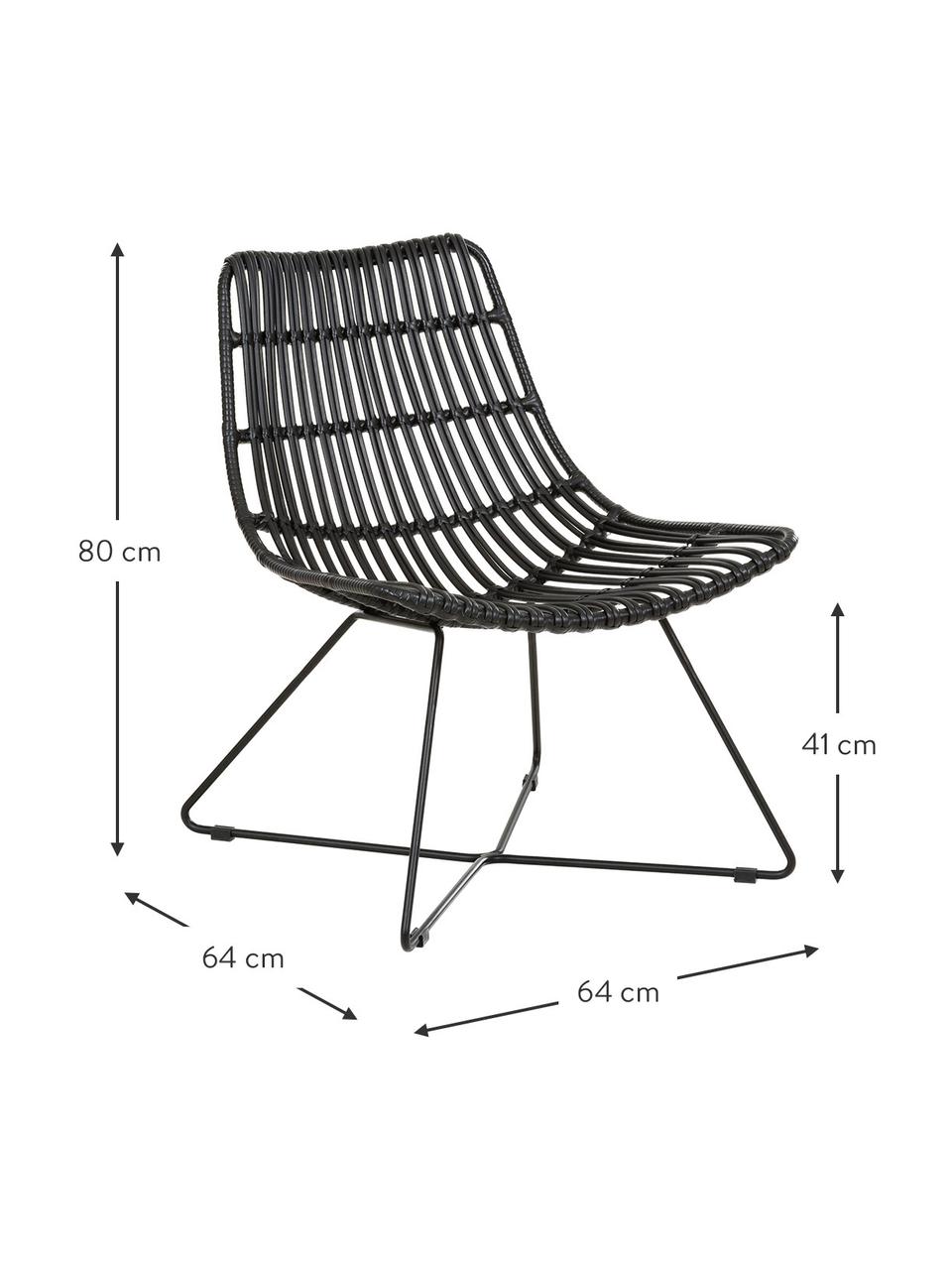 Polyratten-Loungesessel Costa in Schwarz, Sitzfläche: Polyethylen-Geflecht, Gestell: Metall, pulverbeschichtet, Schwarz, Schwarz, B 64 x T 64 cm
