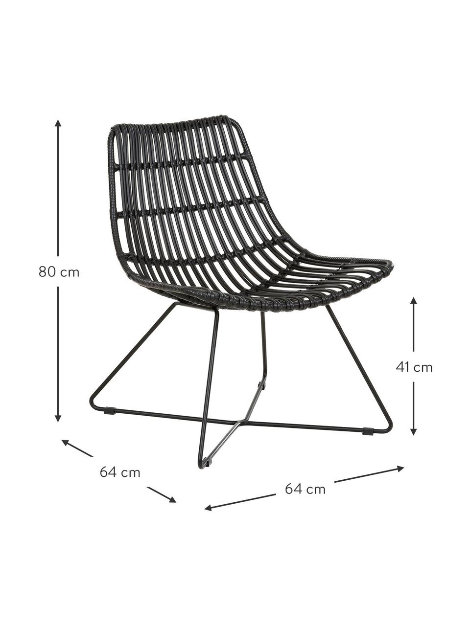 Sedia a poltrona in polirattan Costa, Seduta: intreccio in polietilene, Struttura: metallo verniciato a polv, Nero, Larg. 64 x Prof. 64 cm