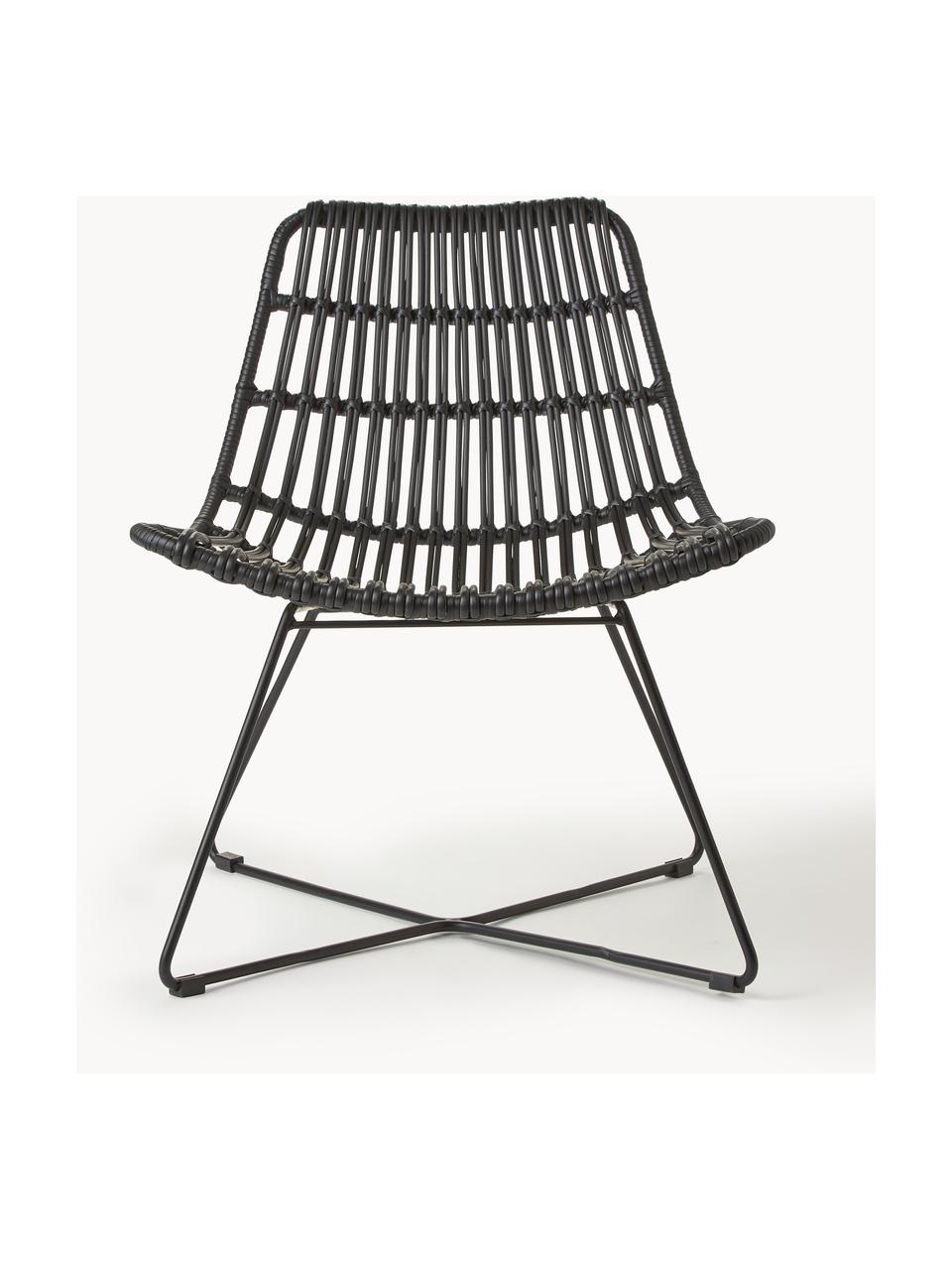 Polyrotan loungefauteuil Costa, Zitvlak: polyethyleen-vlechtwerk, Frame: gepoedercoat metaal, Zwart, B 64 x D 64 cm