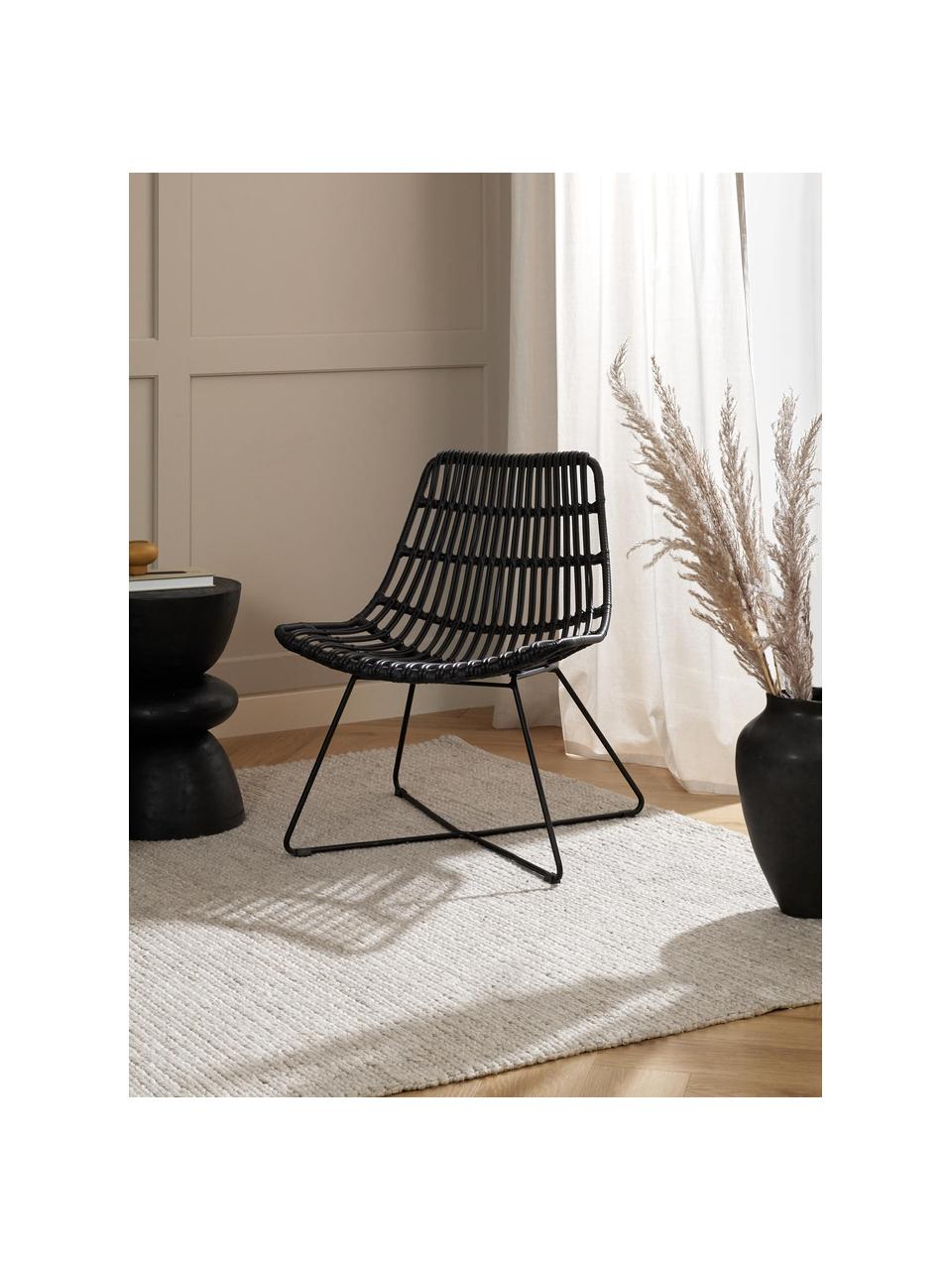 Polyrotan loungefauteuil Costa, Zitvlak: polyethyleen-vlechtwerk, Frame: gepoedercoat metaal, Zwart, B 64 x D 64 cm