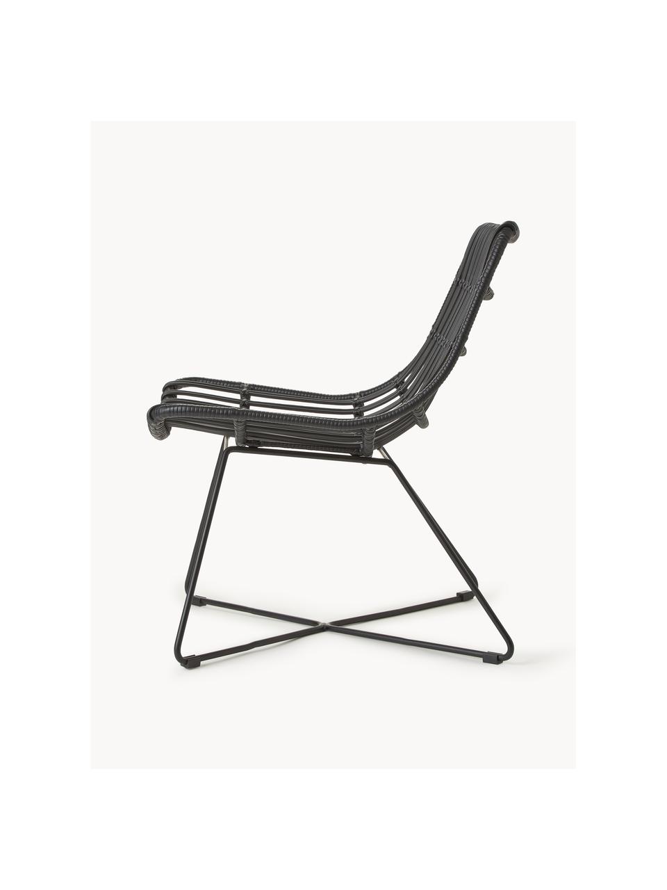 Polyrotan loungefauteuil Costa, Zitvlak: polyethyleen-vlechtwerk, Frame: gepoedercoat metaal, Zwart, B 64 x D 64 cm