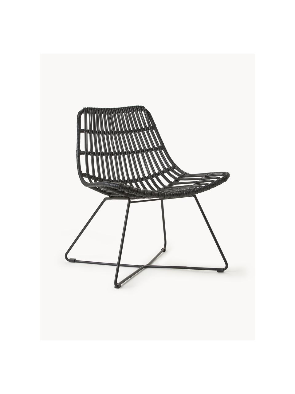 Fauteuil lounge en polyrotin Costa, Noir, larg. 64 x prof. 64 cm