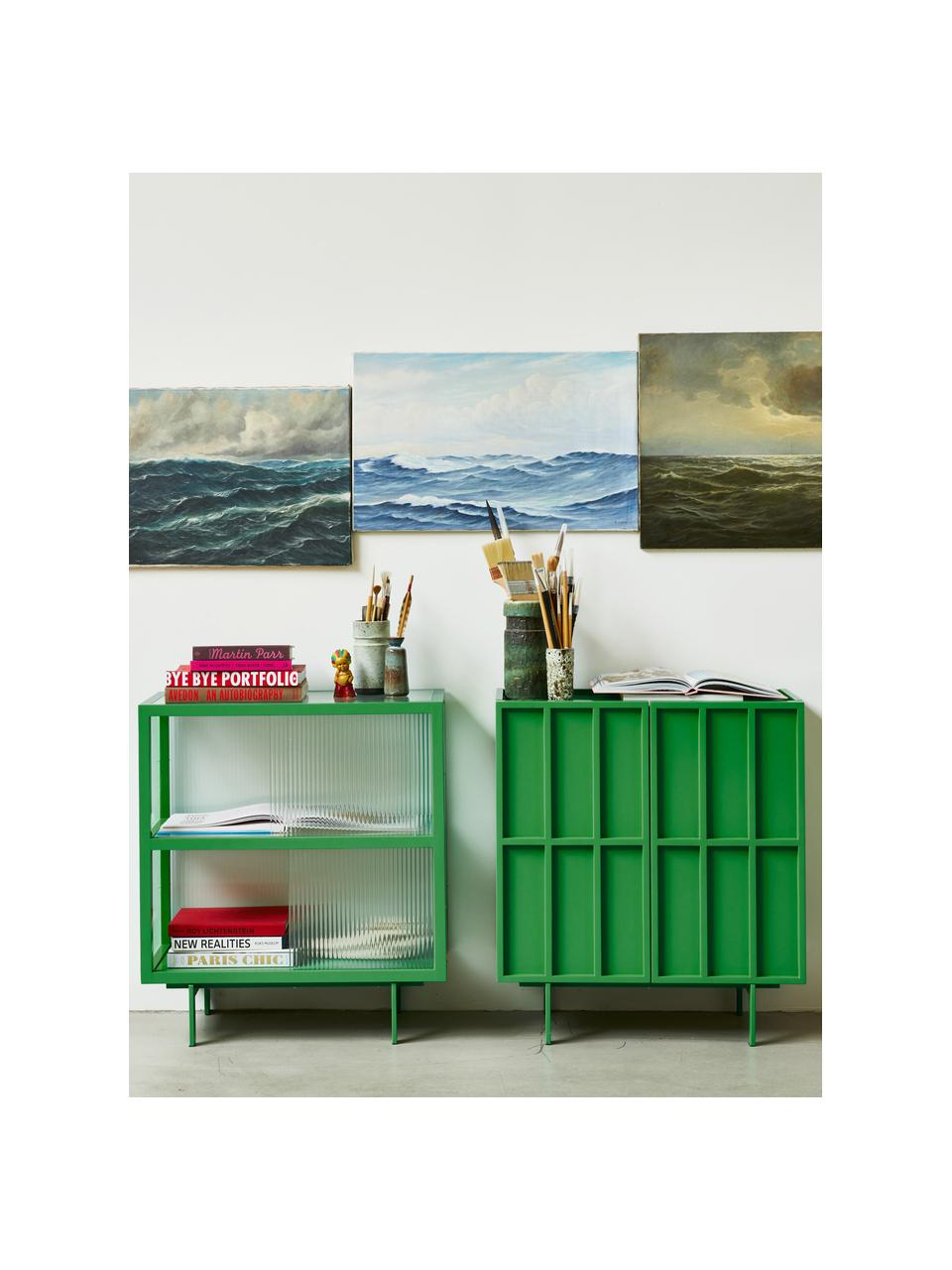 Highboard Kiezel, Frame: MDF, Poten: gecoat metaal, Groen, B 80 x H 89 cm