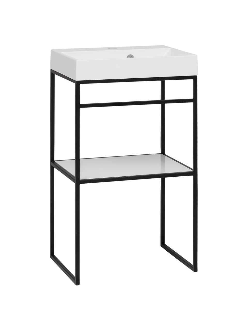Waschtisch Rosalie, B 50 cm, Gestell: Stahl, beschichtet, Ablagefläche: Spanplatte mit Melaminhar, Schwarz, Weiß, B 50 x H 90 cm