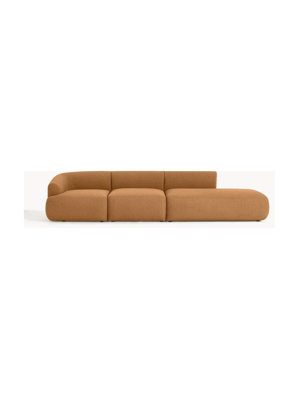 Modulaire XL chaise longue Sofia uit bouclé, Bekleding: bouclé (100% polyester) M, Frame: sparrenhout, spaanplaat, , Poten: kunststof Dit product is , Bouclé lichtbruin, B 340 x D 103 cm, armleuning links