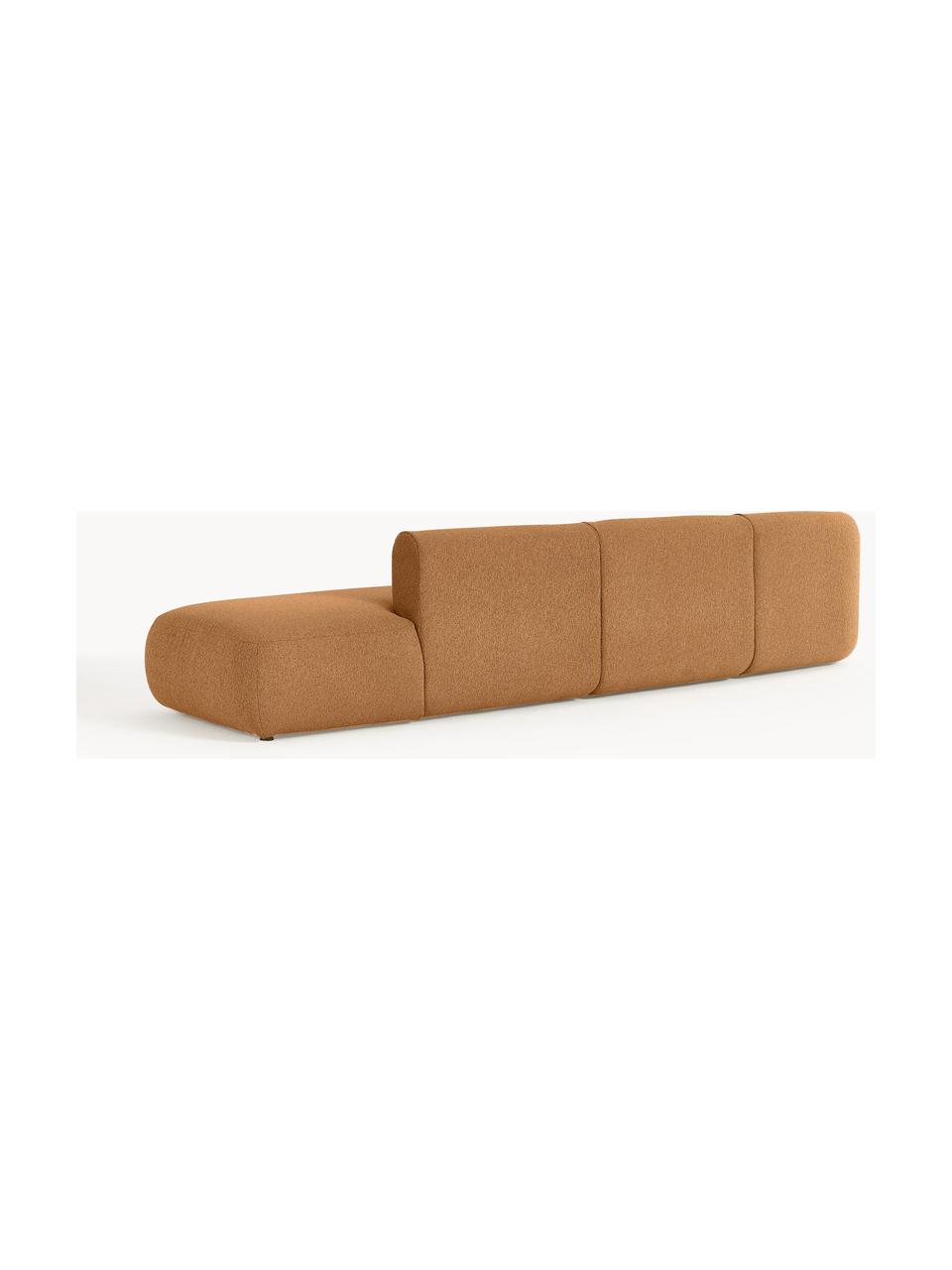 Szezlong modułowy XL bouclé Sofia, Tapicerka: bouclé (100% poliester) D, Stelaż: drewno świerkowe z certyf, Nogi: tworzywo sztuczne, Jasnobrązowy bouclé, S 340 x G 103 cm, lewostronna