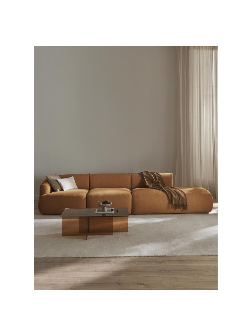 Modulaire XL chaise longue Sofia uit bouclé, Bekleding: bouclé (100% polyester) M, Frame: sparrenhout, spaanplaat, , Poten: kunststof Dit product is , Bouclé lichtbruin, B 340 x D 103 cm, armleuning links