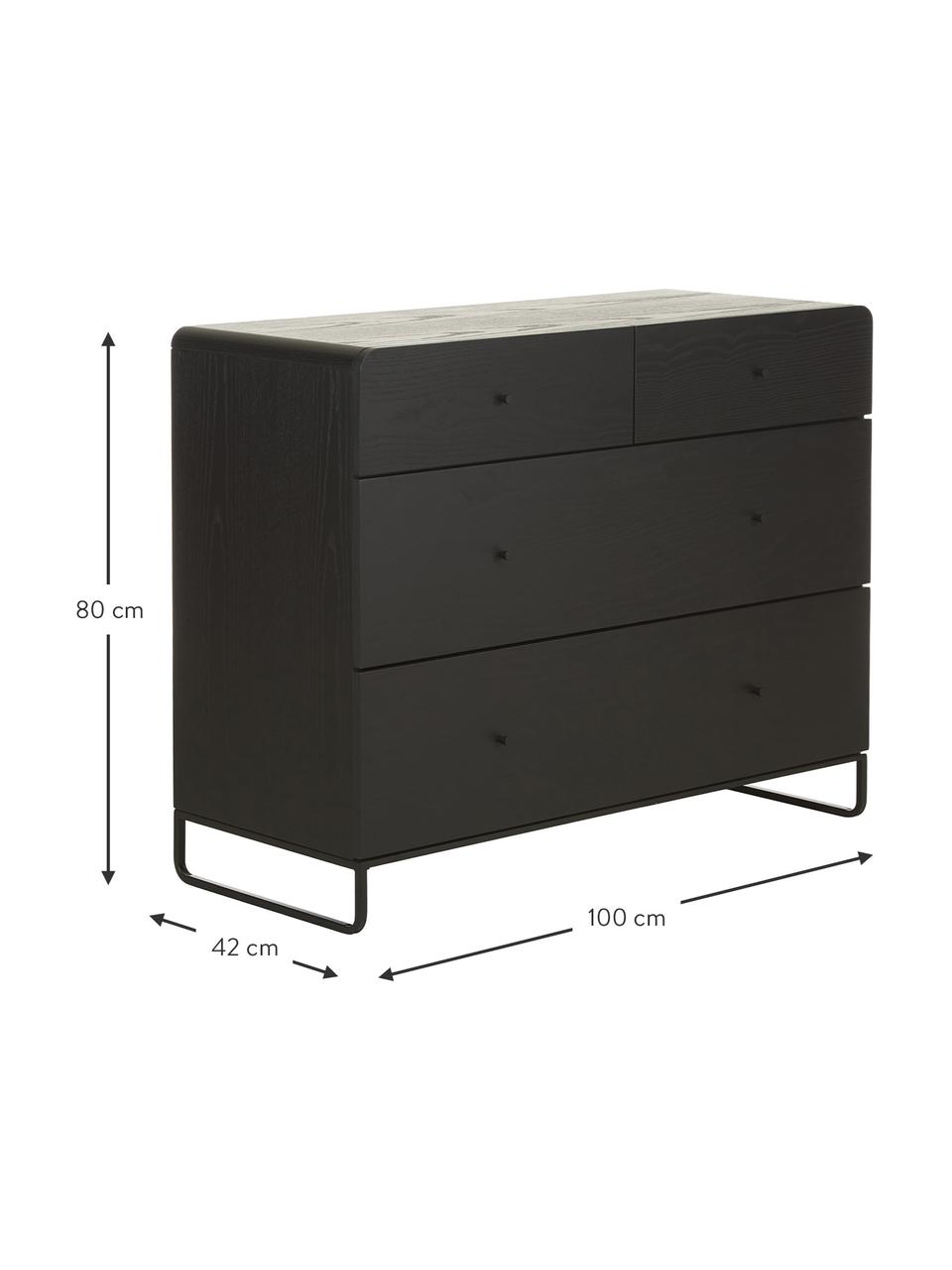 Commode Sally, Bois, noir, larg. 100 x haut. 80 cm