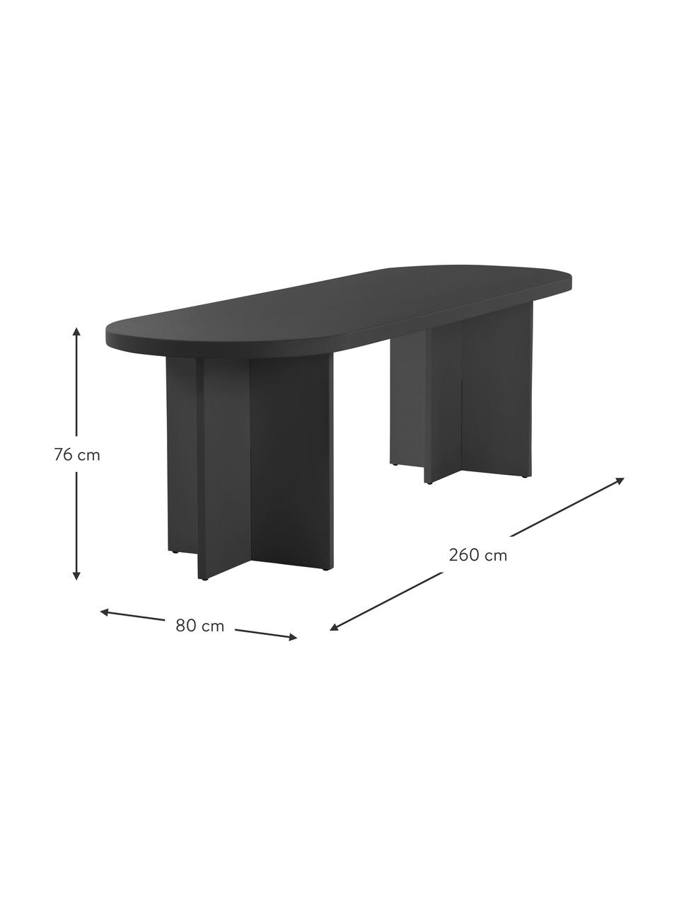 Ovale houten eettafel Cruz, 260 x 80 cm, MDF, Zwart, B 260 x D 80 cm