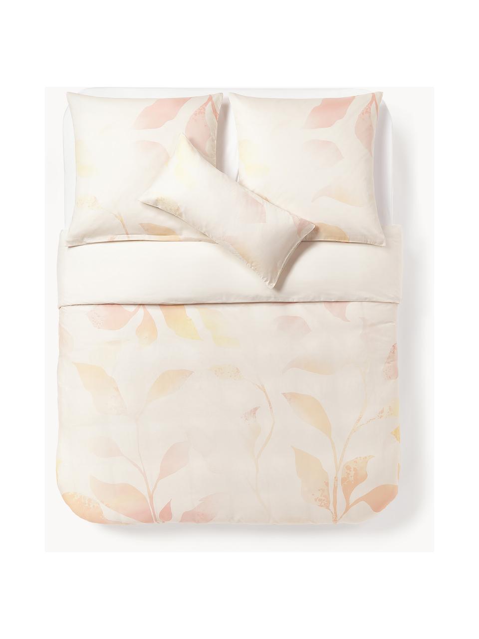 Funda nórdica de satén estampada Marino, Beige, tonos rojos, Cama 90 cm (155 x 220 cm)