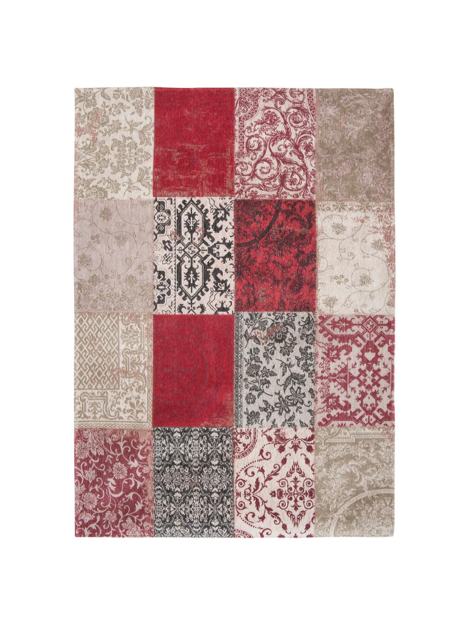 Tappeto con disegno patchwork Multi, Retro: Miscela di cotone, rivest, Rosso, beige, nero, Larg. 140 x Lung. 200 cm (taglia S)