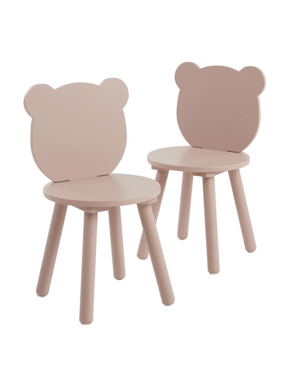 Chaise rose en bois pour enfant Beary, 2 pièces, Bois de pin, MDF (panneau en fibres de bois à densité moyenne), laqué, Rose, larg. 30 x haut. 58 cm