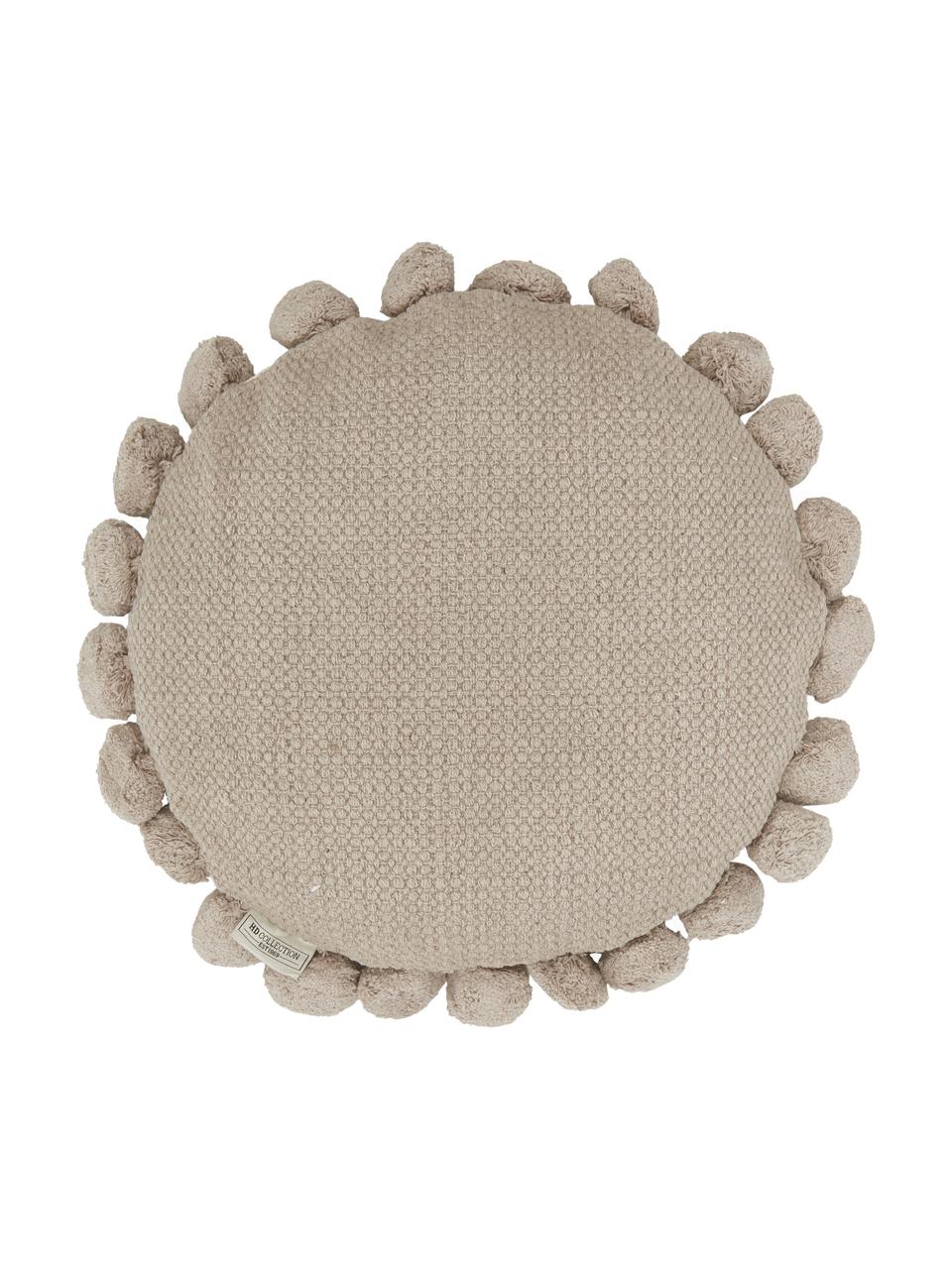 Cojín redondo con pompones Betta, con relleno, Funda: 100% algodón, Gris, Ø 45 cm