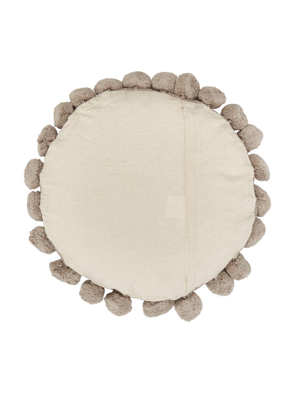 Cojín redondo con pompones Betta, con relleno, Funda: 100% algodón, Gris, Ø 45 cm