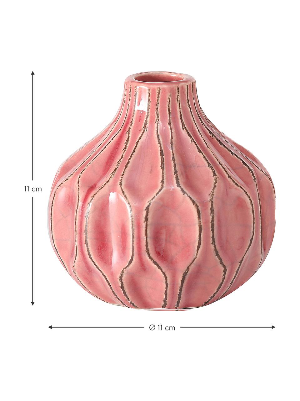 Petit vase en grès Lenja, 3 élém., Grès cérame, Rose, corail, brun, Ø 11 x haut. 11 cm