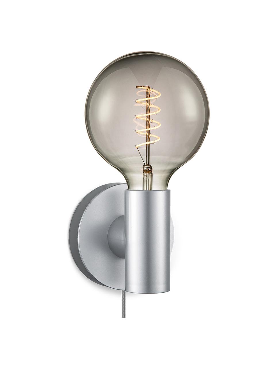 Petite applique ampoule nue avec prise secteur Wally, Argent, noir-blanc, larg. 12 x haut. 12 cm