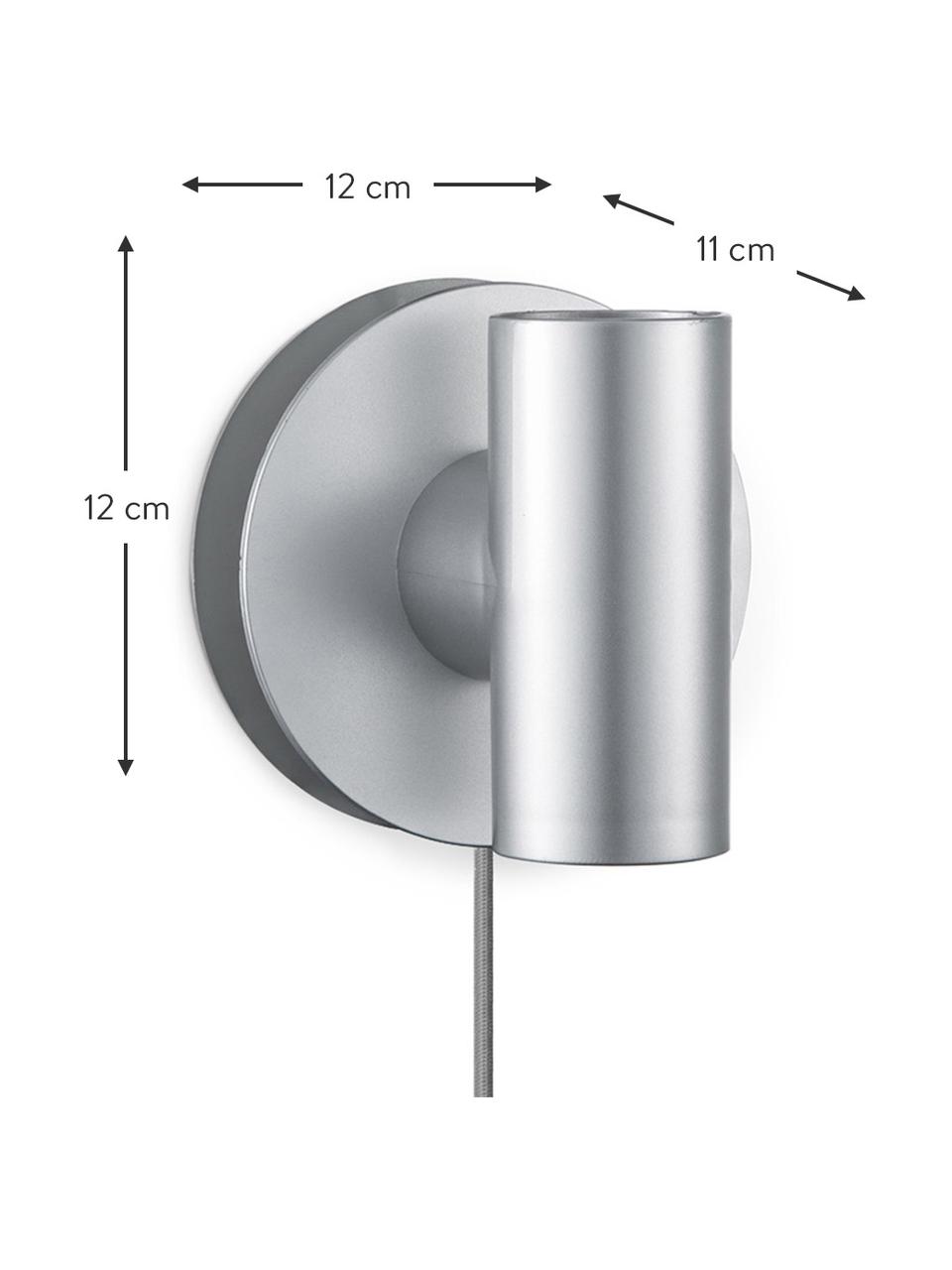 Kleine wandlamp Wally in zilverkleur, met stekker, Fitting: kunststof, Zilverkleurig, zwart-wit, B 12 x H 12 cm