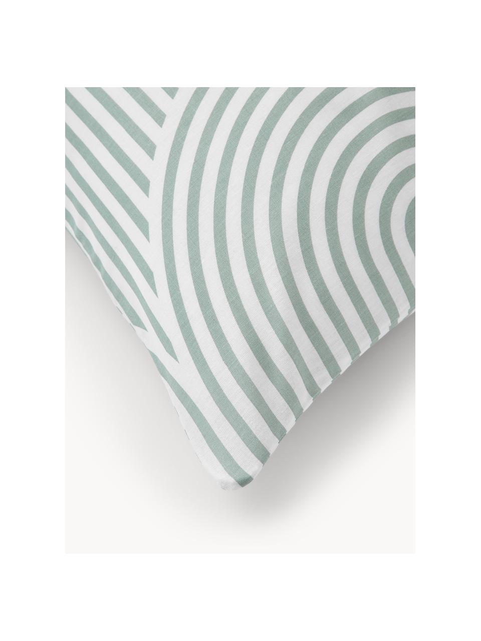 Funda de almohada de algodón Arcs, Verde salvia, blanco, An 45 x L 110 cm