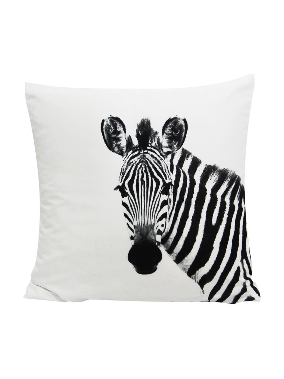 Kussenhoes Kelsey met zebra motief in zwart/wit, 100% polyester, Wit, zwart, 45 x 45 cm