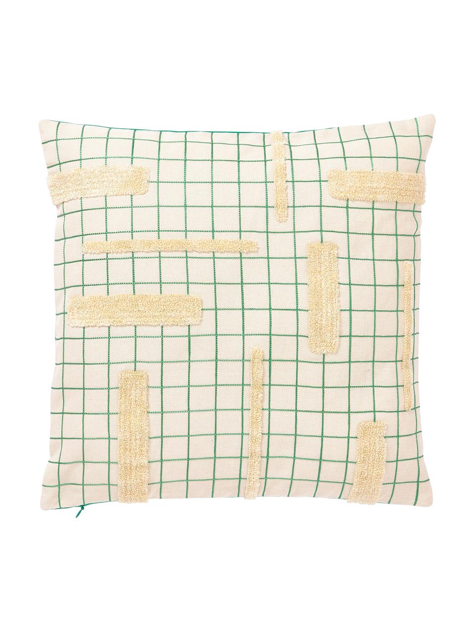 Funda de cojín a cuadros Wade, 100% algodón, Crema, verde, An 40 x L 40 cm