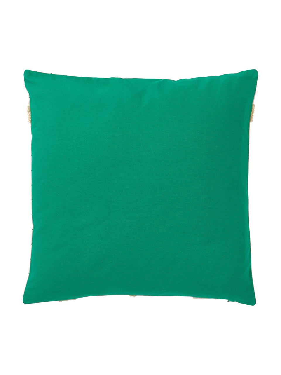 Károvaný povlak na polštář s dekorativním ornamentem Wade, 100 % bavlna, Krémová, zelená, Š 40 cm, D 40 cm