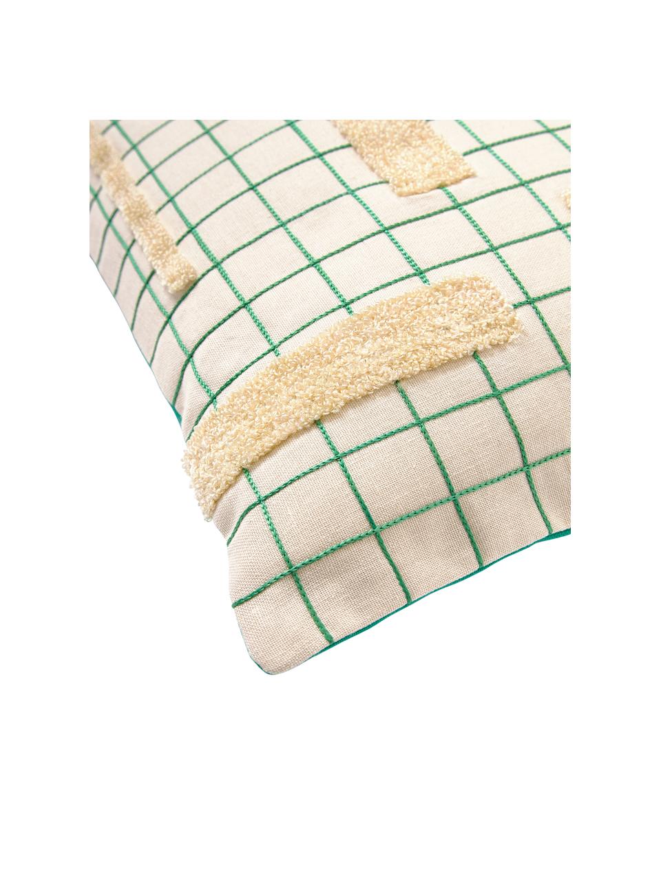 Károvaný povlak na polštář s dekorativním ornamentem Wade, 100 % bavlna, Krémová, zelená, Š 40 cm, D 40 cm
