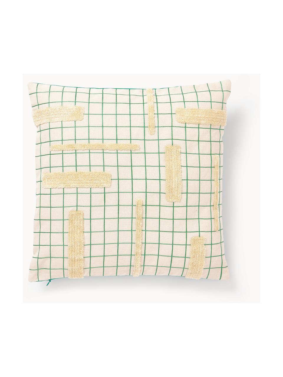 Housse de coussin 40x40 à carreaux Wade, 100 % coton, Couleur crème, vert, larg. 40 x long. 40 cm