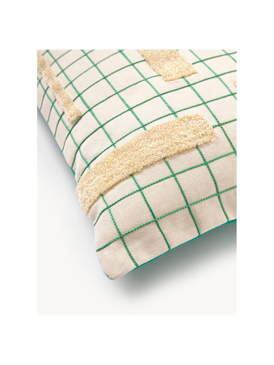 Housse de coussin 40x40 à carreaux Wade, 100 % coton, Couleur crème, vert, larg. 40 x long. 40 cm