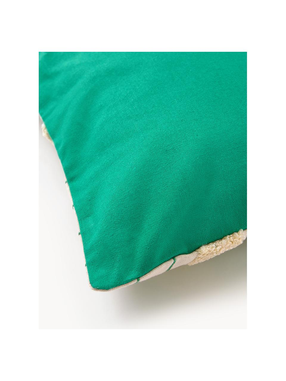 Károvaný povlak na polštář s dekorativním ornamentem Wade, 100 % bavlna, Krémová, zelená, Š 40 cm, D 40 cm
