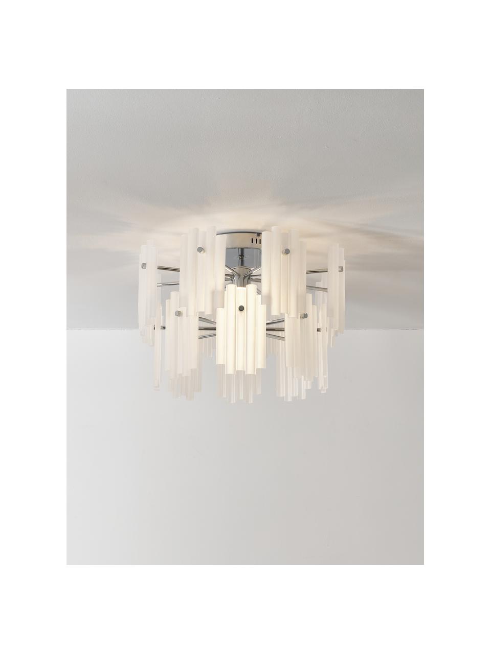 Große LED-Deckenleuchte Alenia, Lampenschirm: Acrylglas, Baldachin: Metall, verchromt, Weiß, Chromfarben, Ø 57 x H 34 cm