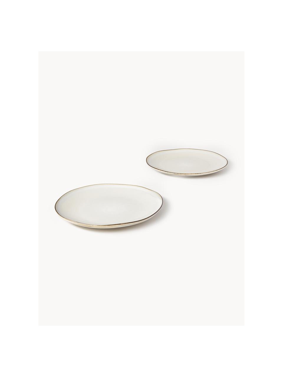 Assiettes plates artisanales Thalia, 2 pièces, Grès cérame, Beige avec une bordure foncée, Ø 28 x haut. 3 cm