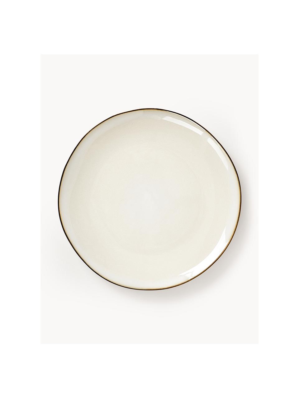 Assiettes plates artisanales Thalia, 2 pièces, Grès cérame, Beige avec une bordure foncée, Ø 28 x haut. 3 cm