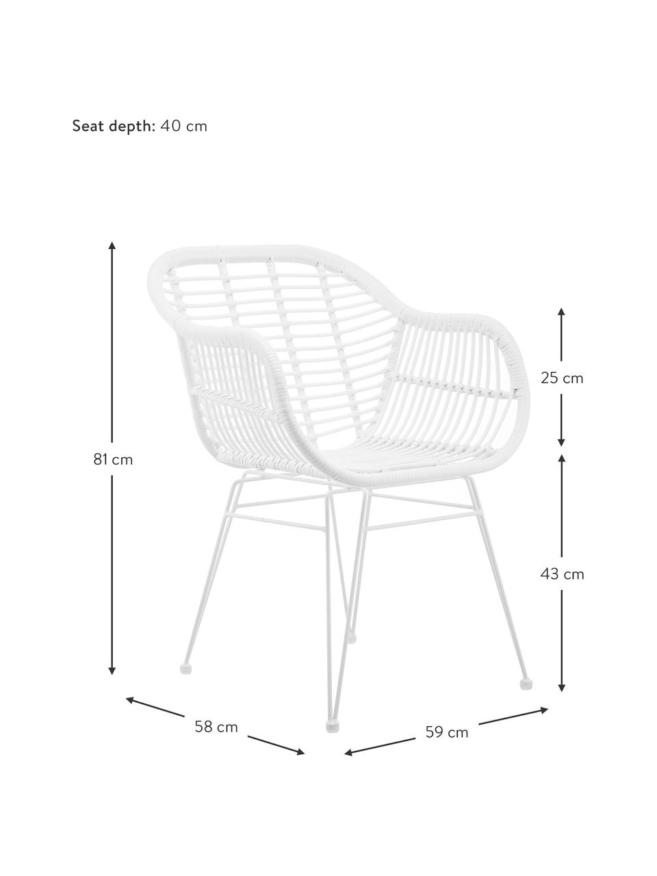 Polyratanová stolička s opierkami Costa, 2 ks, Biela, Š 59 x H 58 cm