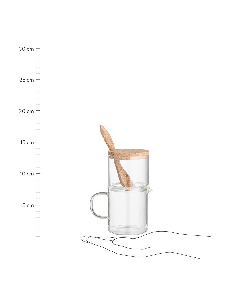 Glas Milch- & Zucker-Set Pot aus Glas, 3-tlg., Glas, Kork, Transparent, Braun, Set mit verschiedenen Größen