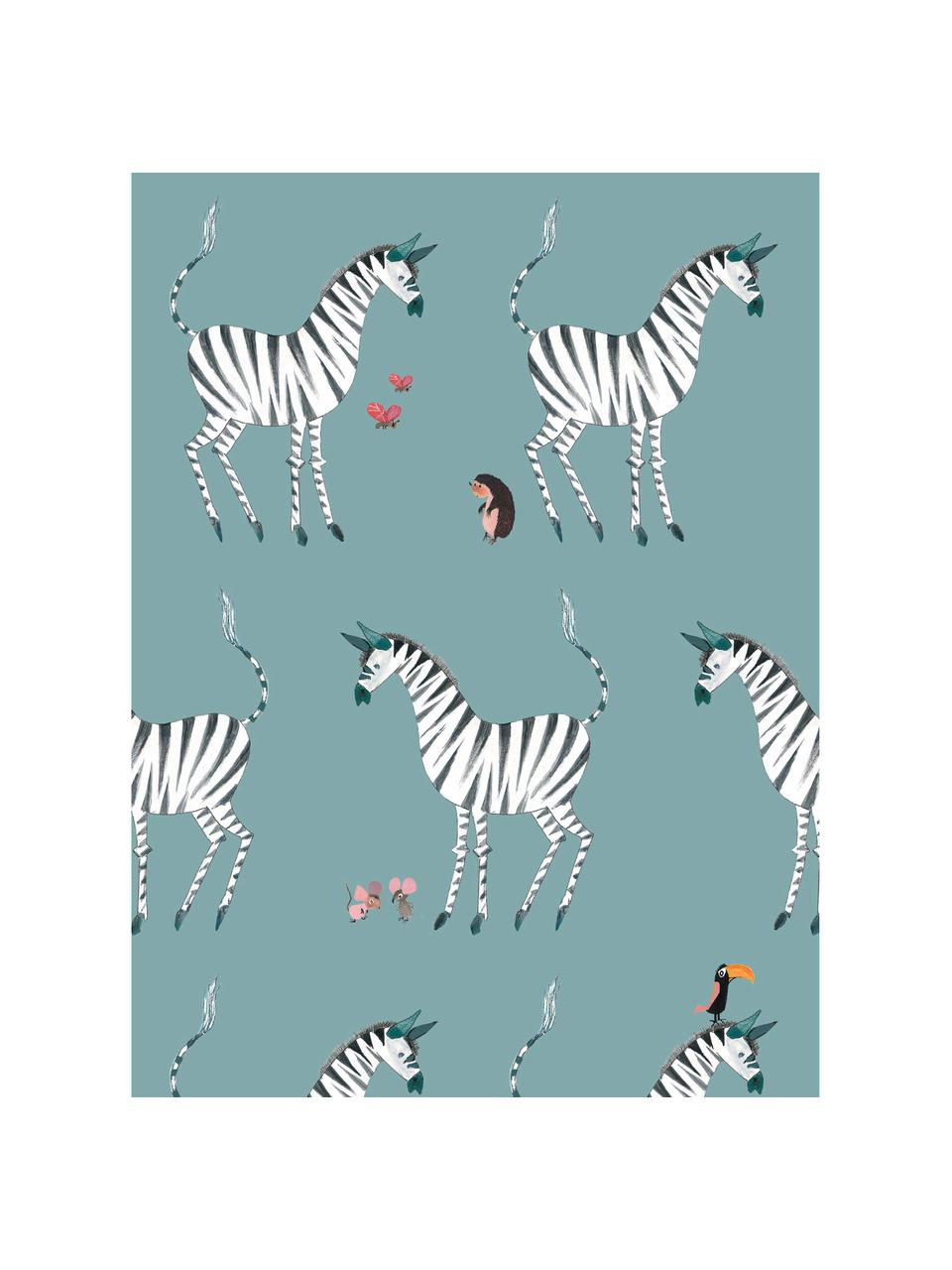 Behang Zebra in blauw, Vlies, Beige, meerkleurig, B 97 cm x H 280 cm